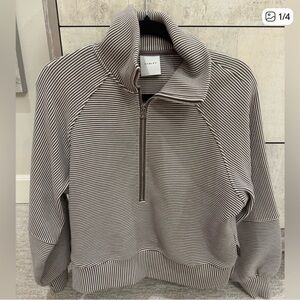 Varley women's Zip-Up Sweater - brown  and White Stripes